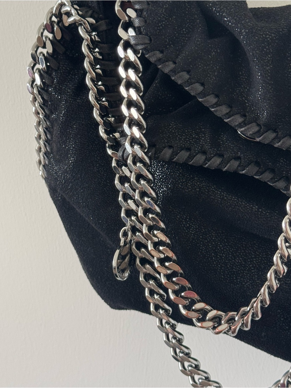 Stella McCartney Black Faux-Leather Falabella with Silver Chain Trim - Picture 5 of 5
